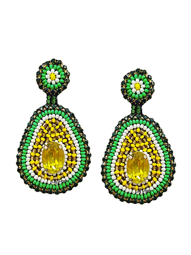 Lily Posh Beaded Avocado Earring, Seed Bead Fruit Earring